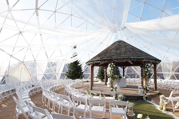A Dome from TruDomes setup and decorated for a wedding