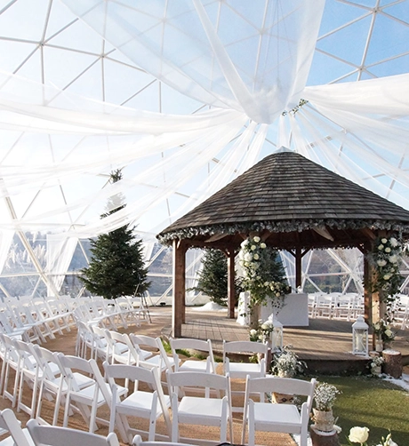 A Dome from TruDomes setup and decorated for a wedding