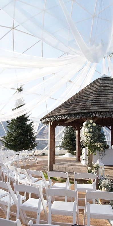 A Dome from TruDomes setup and decorated for a wedding